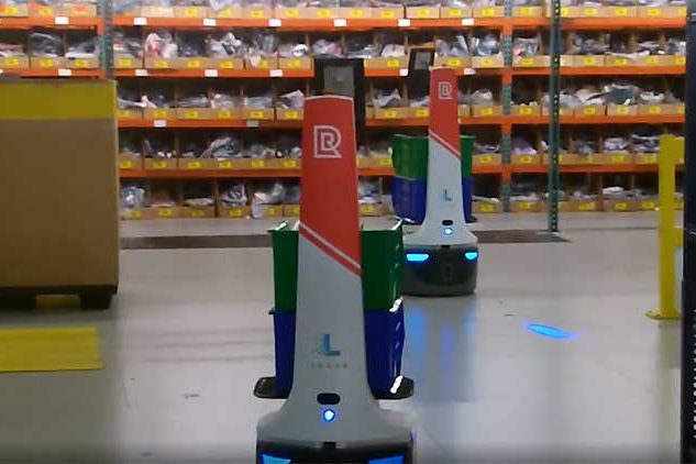 radial fulfillment robots on warehouse floor