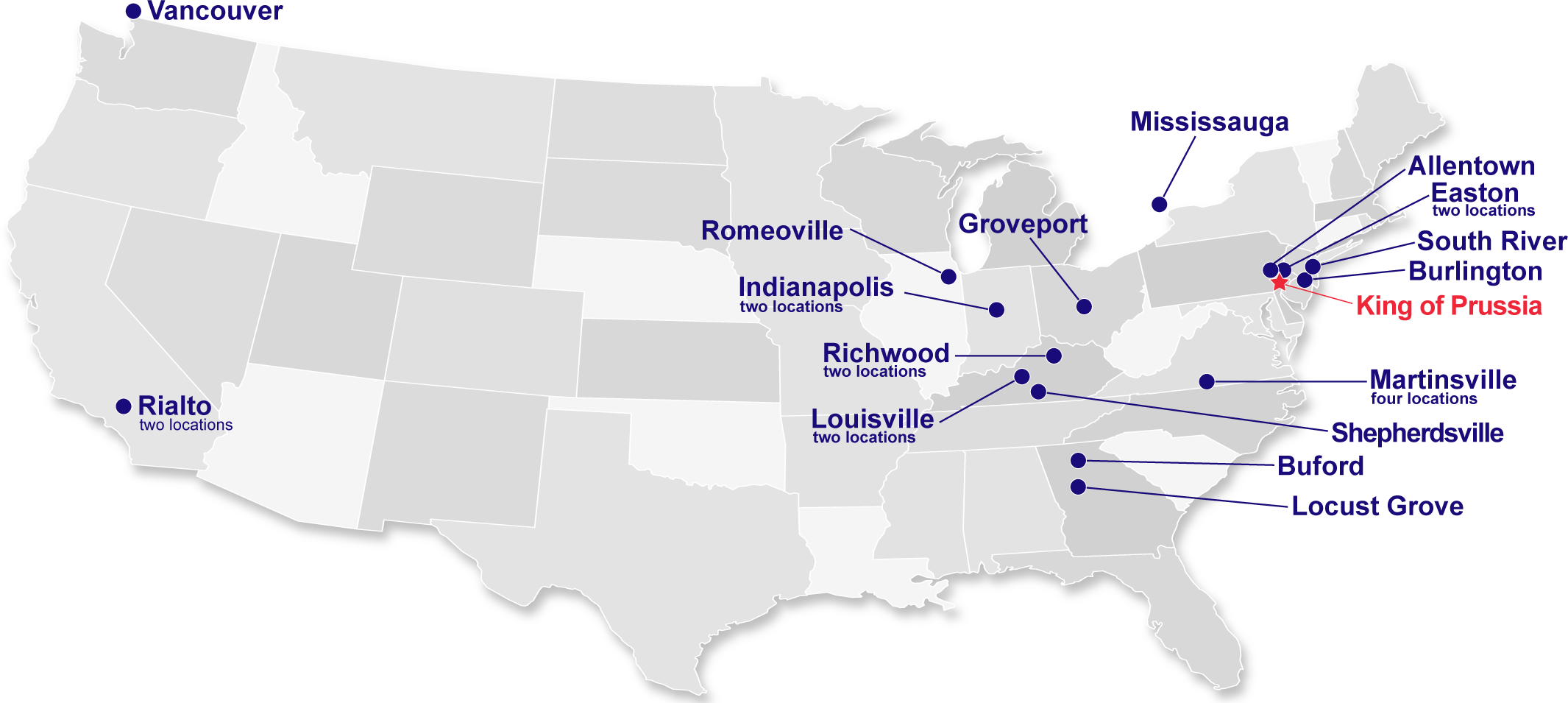 Map showing all Radial locations.