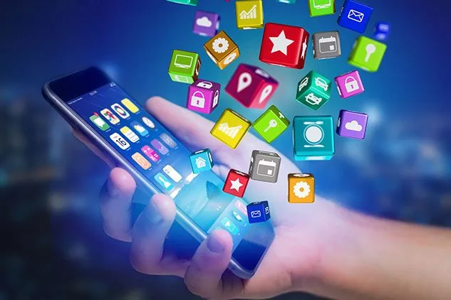 person look at apps on phone as they explode off of screen