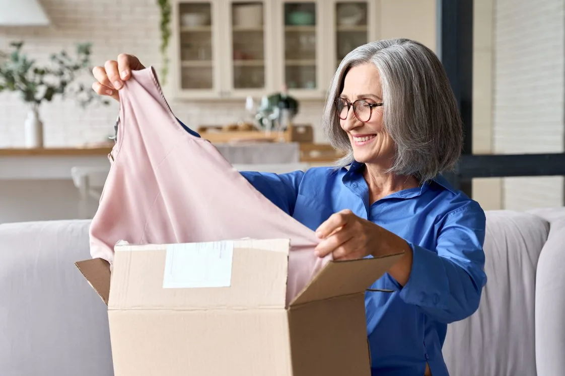 woman opening a box and looking at contents